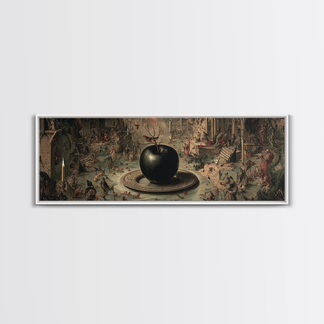 The Poisoned Apple, Medieval Grotesque Art, Extra Wide Wall Art, Gothic Horror Wall Art, Framed Canvas Print, Halloween Wall Art