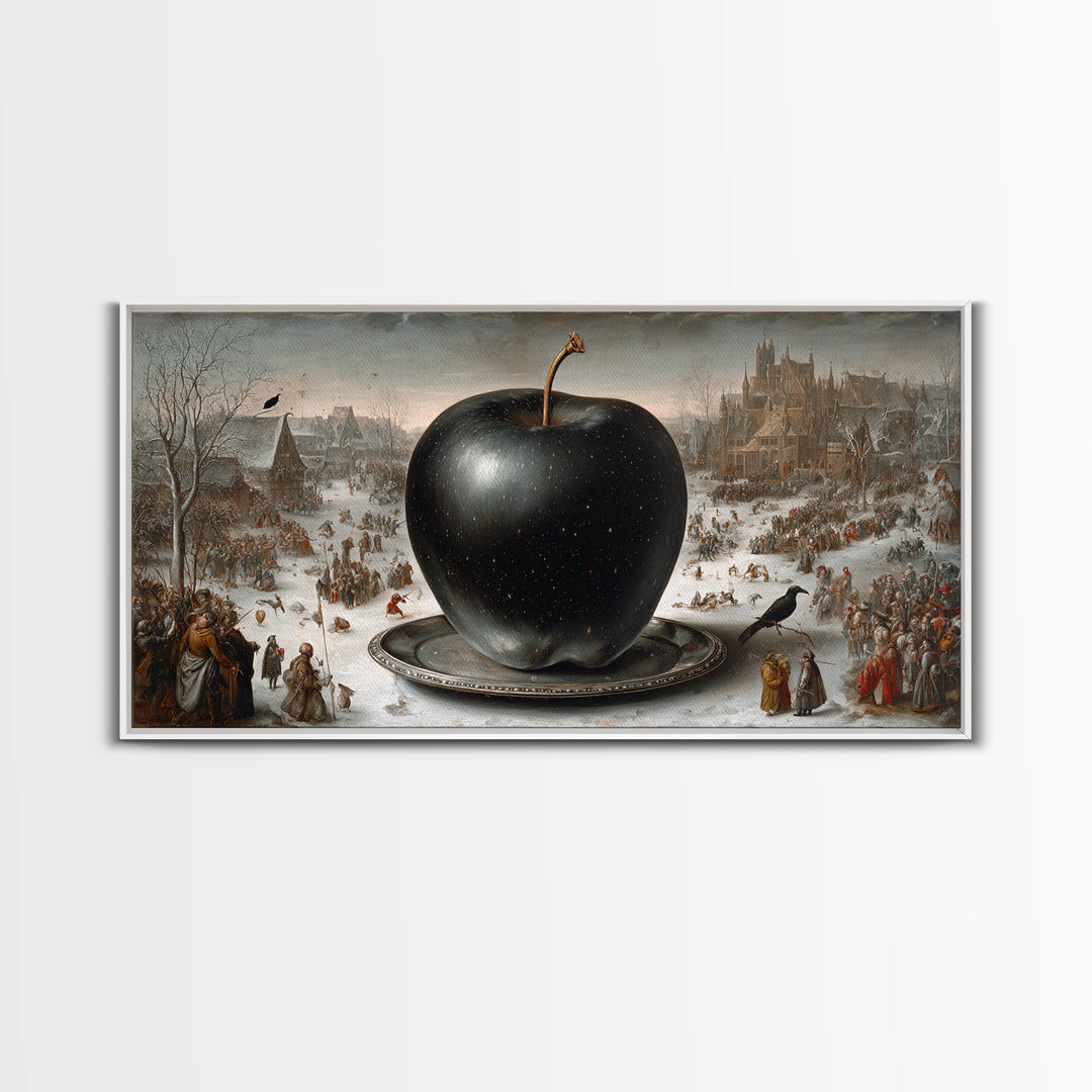 The Poisoned Apple, Northern Renaissance Horror, Wide Panoramic Art, Dark Fantasy Wall Art, Framed Canvas Print, Halloween Decor