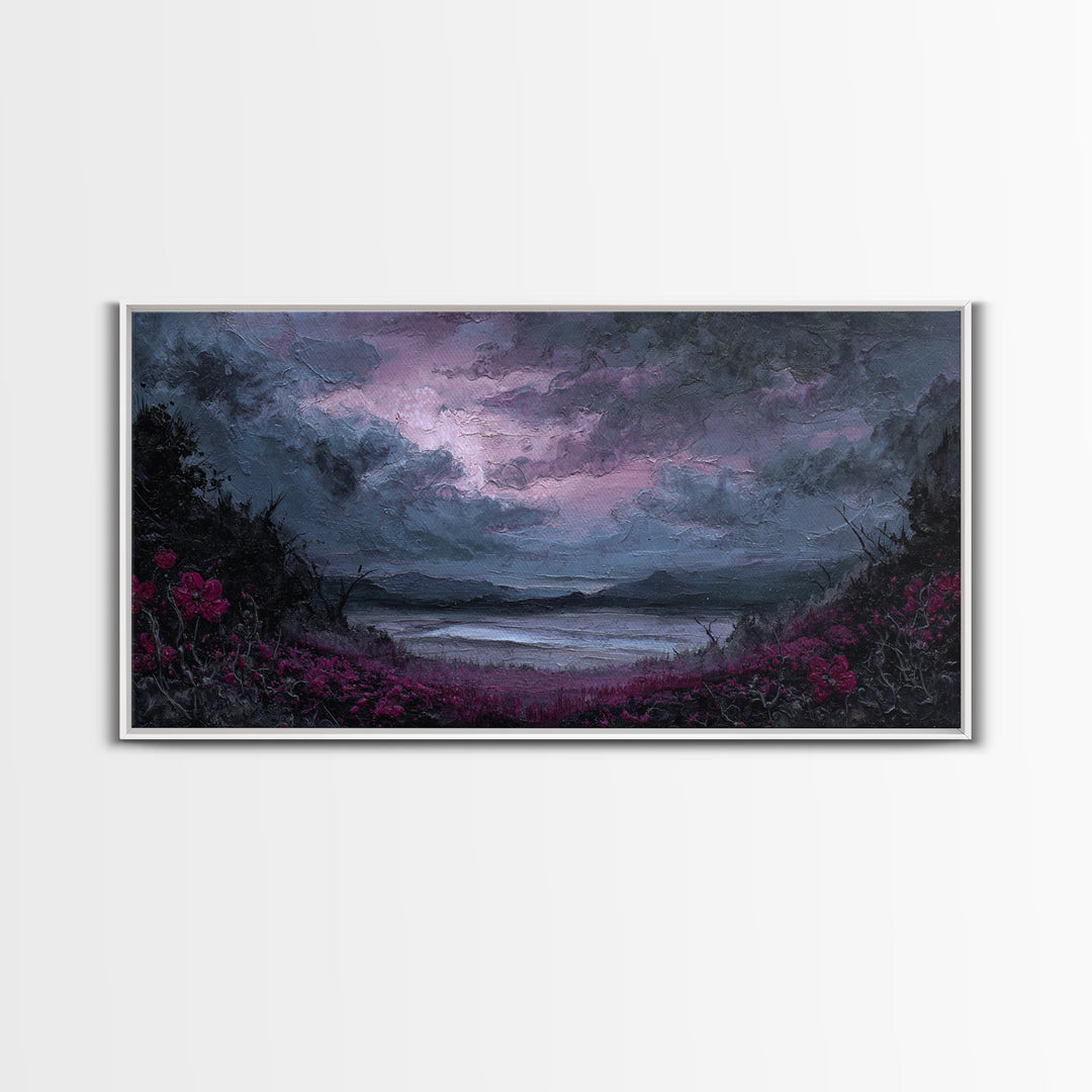 Storm Clouds over an Abandoned Field Framed Canvas Print, Dark Art, Contemporary Art, Living Room Decor, Fine Art, Nocturne, DAR-2x1-10