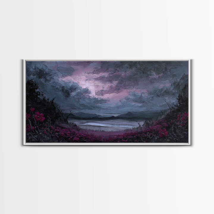 Storm Clouds over an Abandoned Field Framed Canvas Print, Dark Art, Contemporary Art, Living Room Decor, Fine Art, Nocturne, DAR-2x1-10
