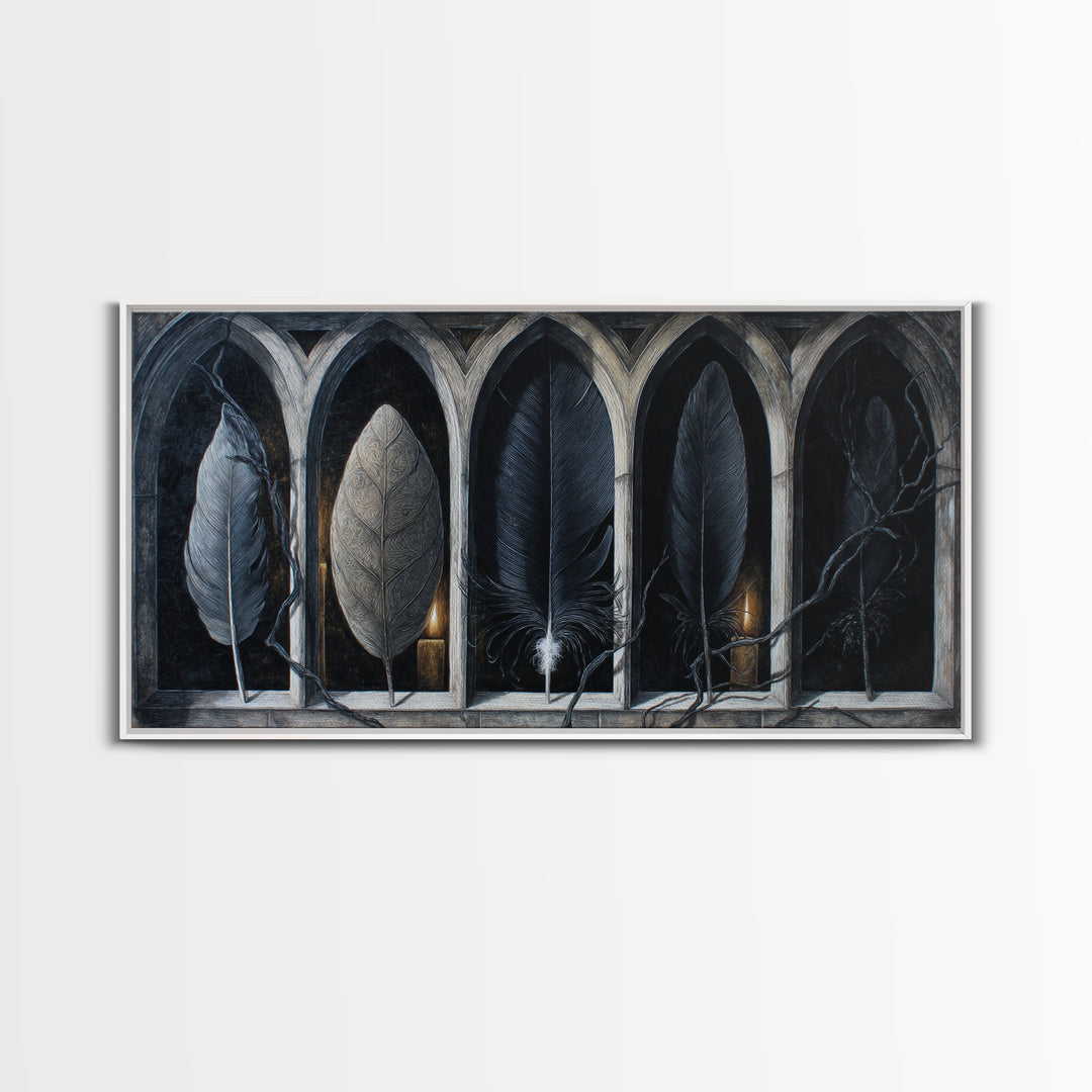 Gothic Cathedral Window Framed Canvas Print, Dark Art, Room Decor, Living Room Decor, Fine Art, Nocturne, Digital Art, DAR-2x1-12