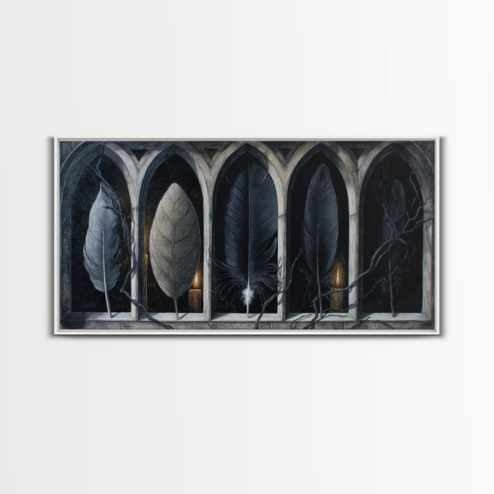 Gothic Cathedral Window Framed Canvas Print, Dark Art, Room Decor, Living Room Decor, Fine Art, Nocturne, Digital Art, DAR-2x1-12