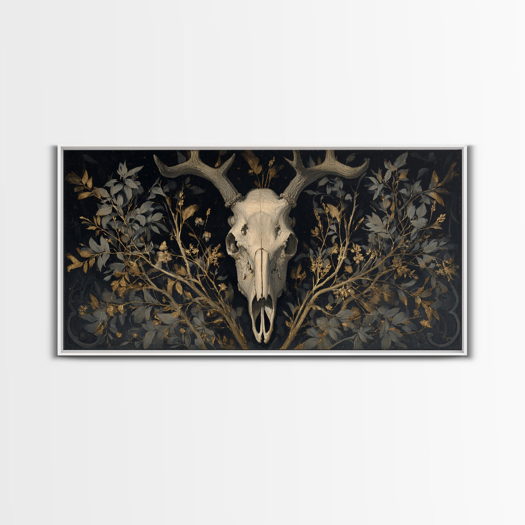 Shadowy Deer Skull Canvas Print, Dark Art, Oil Painting, Living Room Decor, Nocturne, Gothic Wall Decor, Man Cave Decor, DAR-2x1-31