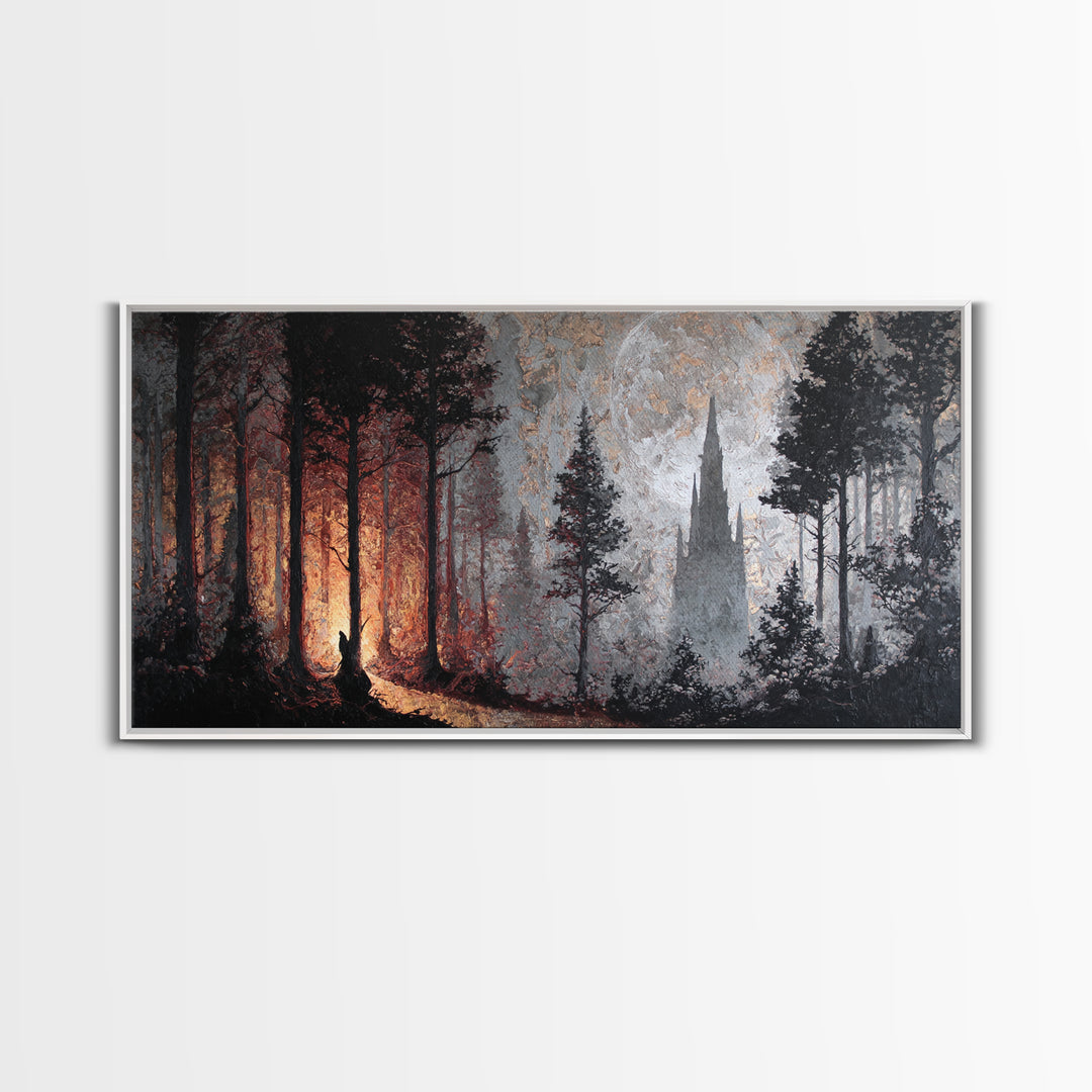 Owl in a Midnight Pine Forest Framed Canvas Print, Dark Art, Art Print, Living Room Decor, Fine Art, Nocturne, Halloween Art, DAR-2x1-90