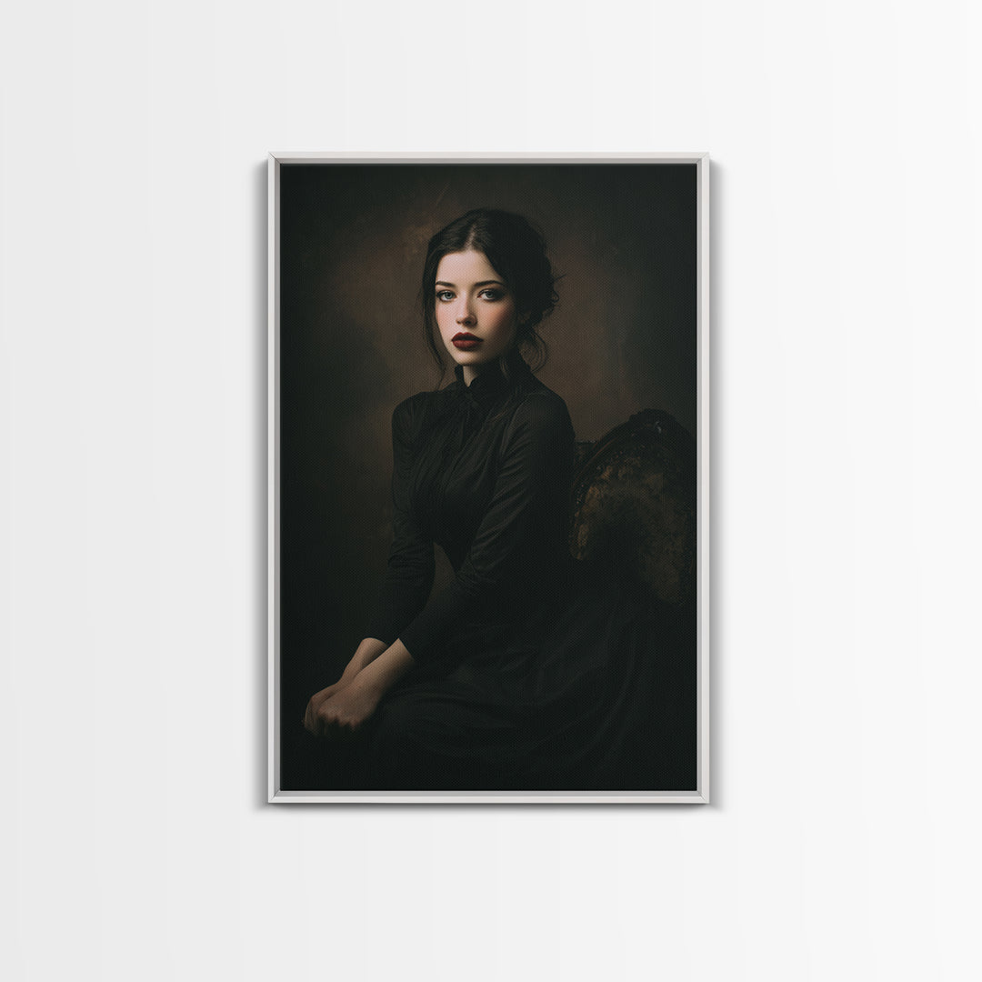 Vampire Inspired Portrait with Pale Dramatic Light Framed Canvas Print, Dark Art, Art Print, Living Room Decor, Nocturne, DAR-2x3-21