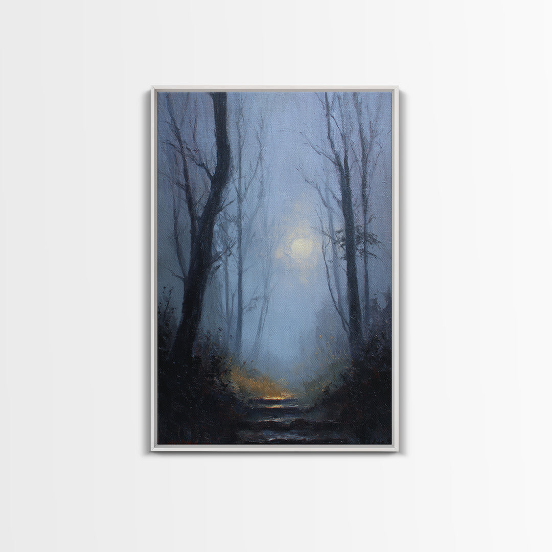 Moonlit Forest Path Canvas Print, Dark Art, Original Painting, Living Room Decor, Fine Art, Nocturne, Gothic Art, Horror Decor, DAR-2x3-35