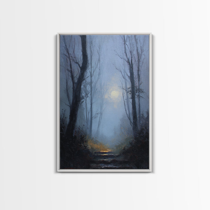Moonlit Forest Path Canvas Print, Dark Art, Original Painting, Living Room Decor, Fine Art, Nocturne, Gothic Art, Horror Decor, DAR-2x3-35