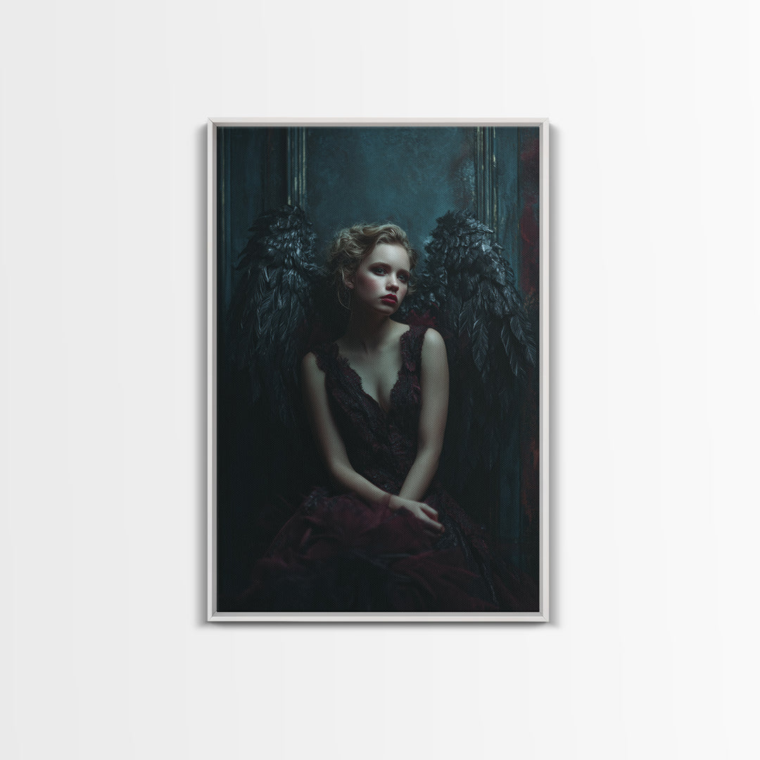Dark Angel Wings Canvas Print, Dark Art, Dark Academia, Living Room Decor, Fine Art, Nocturne, Horror Decor, Gothic Wall Decor, DAR-2x3-39