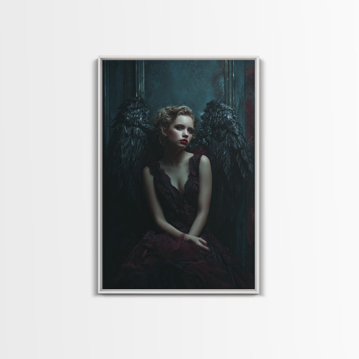 Dark Angel Wings Canvas Print, Dark Art, Dark Academia, Living Room Decor, Fine Art, Nocturne, Horror Decor, Gothic Wall Decor, DAR-2x3-39