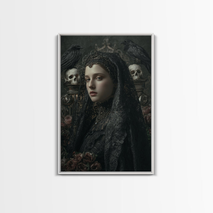 Gothic Woman Portrait Framed Canvas Print, Dark Art, Dark Academia, Living Room Decor, Oil Painting, Nocturne, Horror Decor, DAR-2x3-60