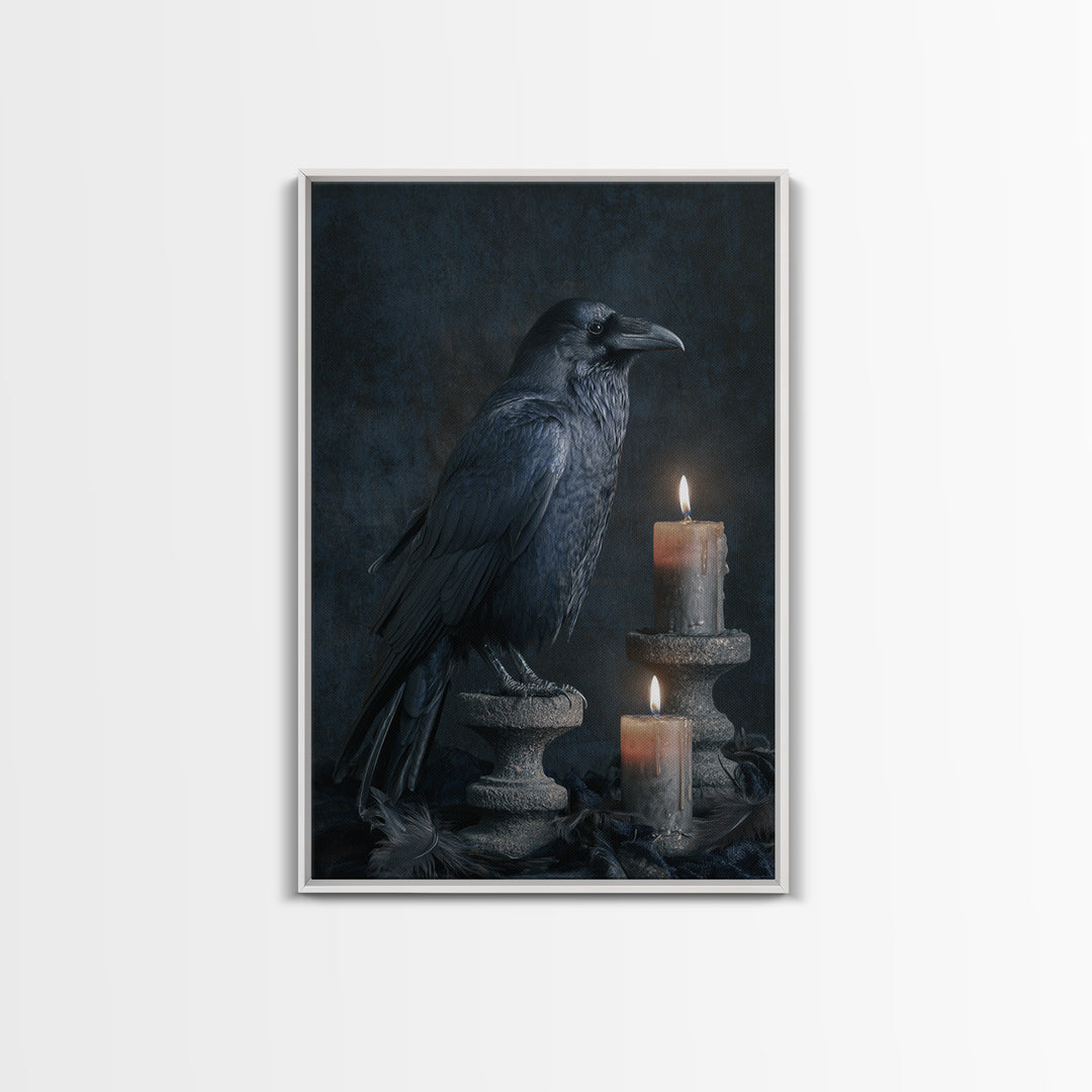 Silent Graveyard with Blue Moon Haze Framed Canvas Print, Dark Art, Living Room Decor, Watercolor Art, Nocturne, DAR-2x3-74