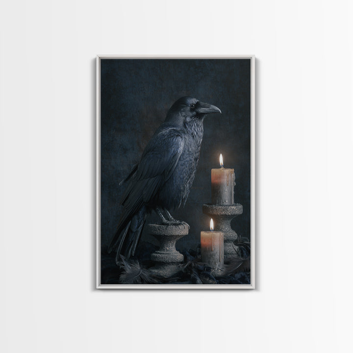 Silent Graveyard with Blue Moon Haze Framed Canvas Print, Dark Art, Living Room Decor, Watercolor Art, Nocturne, DAR-2x3-74