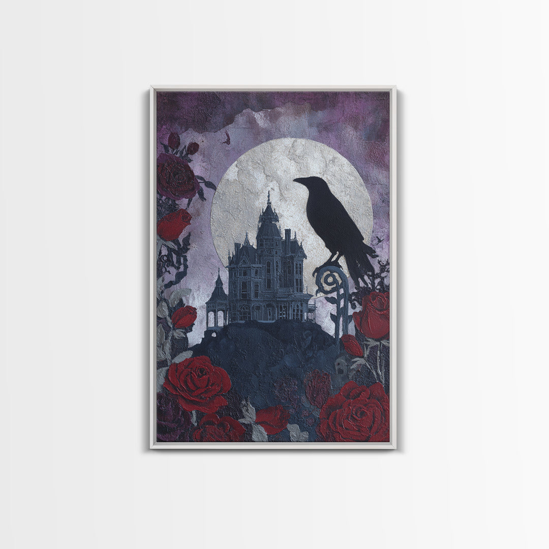 Haunted Mansion Silhouette on Distant Hill Canvas Print, Dark Art, Gothic Decor, Living Room Decor, Abstract Art, Nocturne, DAR-2x3-86