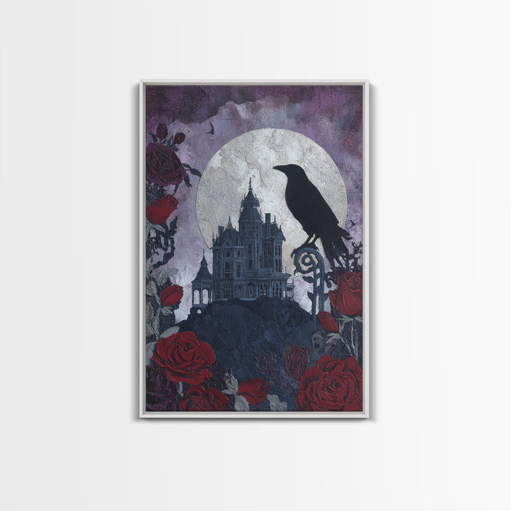 Haunted Mansion Silhouette on Distant Hill Canvas Print, Dark Art, Gothic Decor, Living Room Decor, Abstract Art, Nocturne, DAR-2x3-86