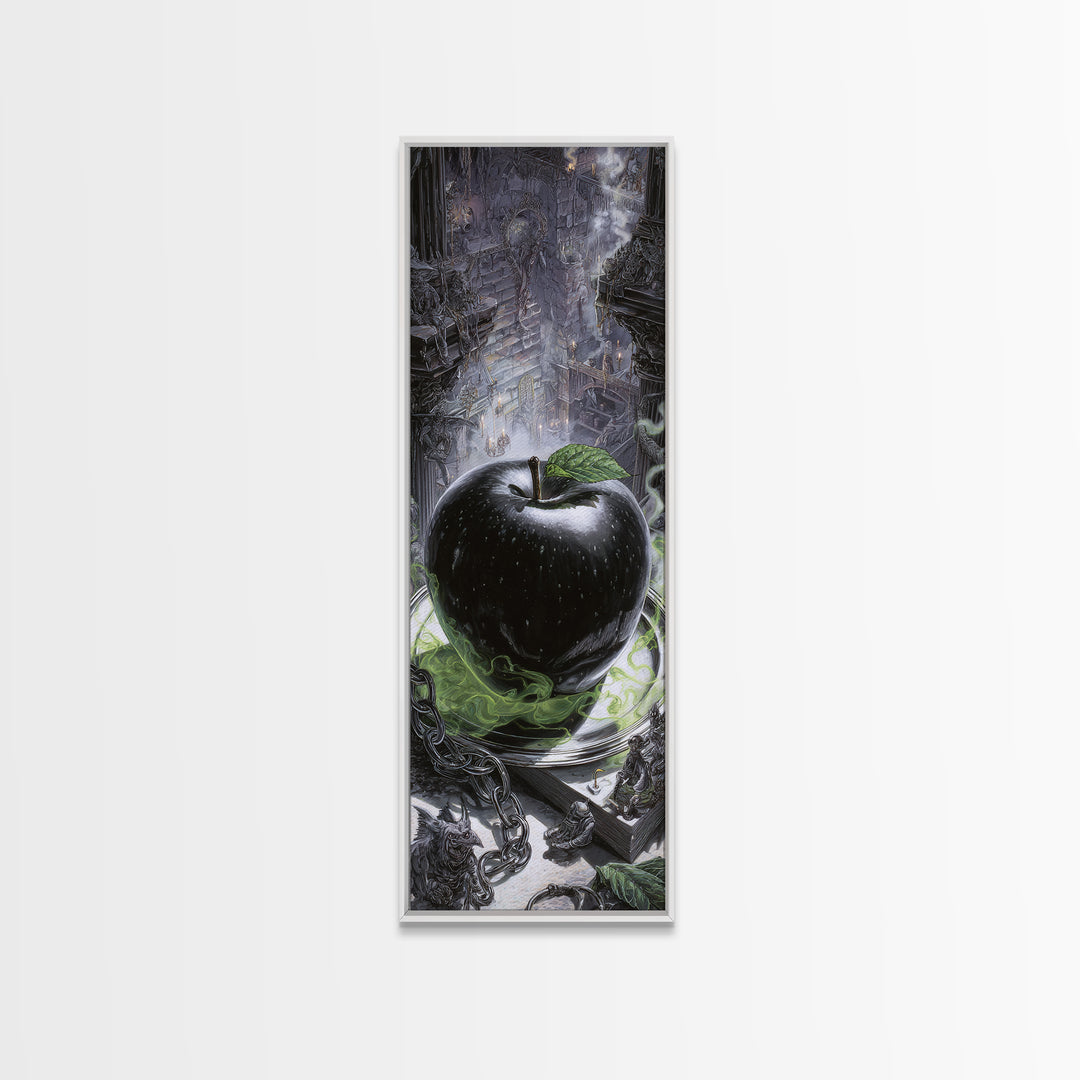 The Poisoned Apple, Architectural Etching Art, Tall Narrow Wall Art, Dark Halloween Decor, Framed Canvas Print