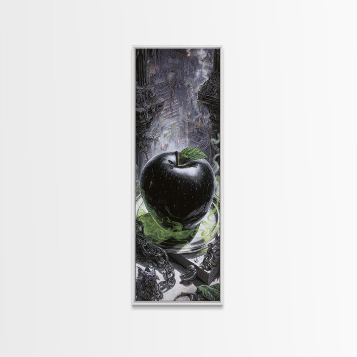 The Poisoned Apple, Architectural Etching Art, Tall Narrow Wall Art, Dark Halloween Decor, Framed Canvas Print