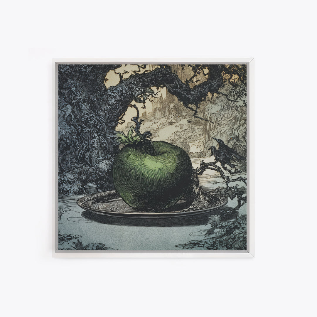 The Poisoned Apple, Gothic Storybook Art, Square Wall Art, Macabre Wall Art, Framed Canvas Print, Halloween Wall Art