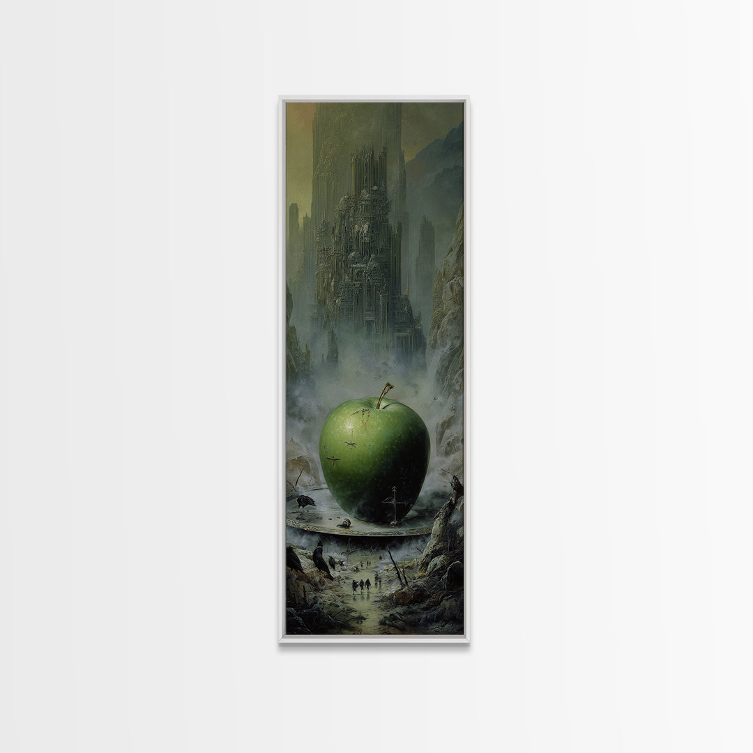The Poisoned Apple, Surreal Apocalyptic Art, Tall Narrow Wall Art, Dark Halloween Decor, Canvas Print, Halloween Wall Art