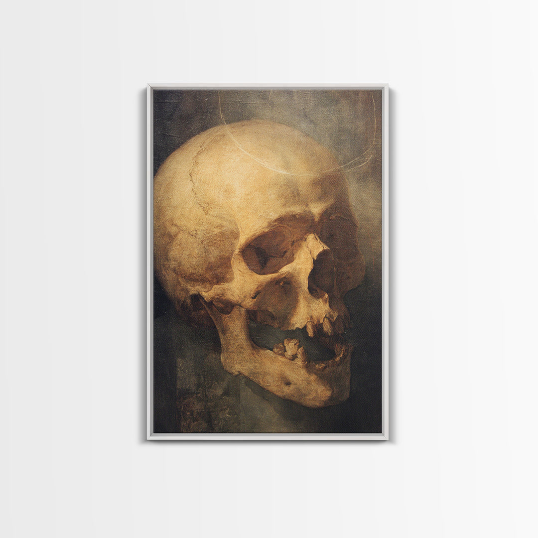 The Talking Skull, Dark Renaissance Art, Vertical Wall Art, Dark Halloween Decor, Framed Canvas Print, Halloween Wall Art