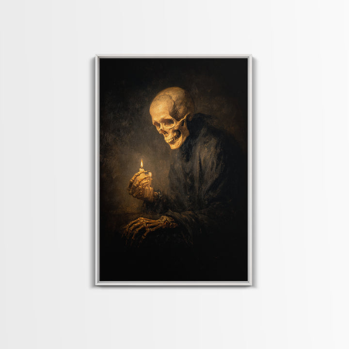 The Talking Skull, Dark Romantic Horror Art, Vertical Wall Art, Dark Halloween Decor, Framed Canvas Print, Halloween Wall Art