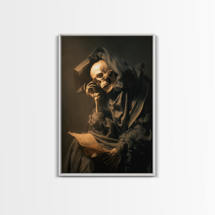 The Talking Skull, Gothic Nightmare Art, Vertical Wall Art, Dark Halloween Decor, Framed Canvas Print, Halloween Wall Art