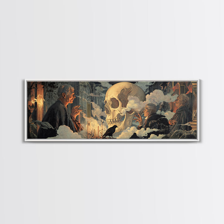 The Talking Skull, Apocalyptic Romantic Art, Extra Wide Wall Art, Macabre Wall Art, Framed Canvas Print, Halloween Wall Art