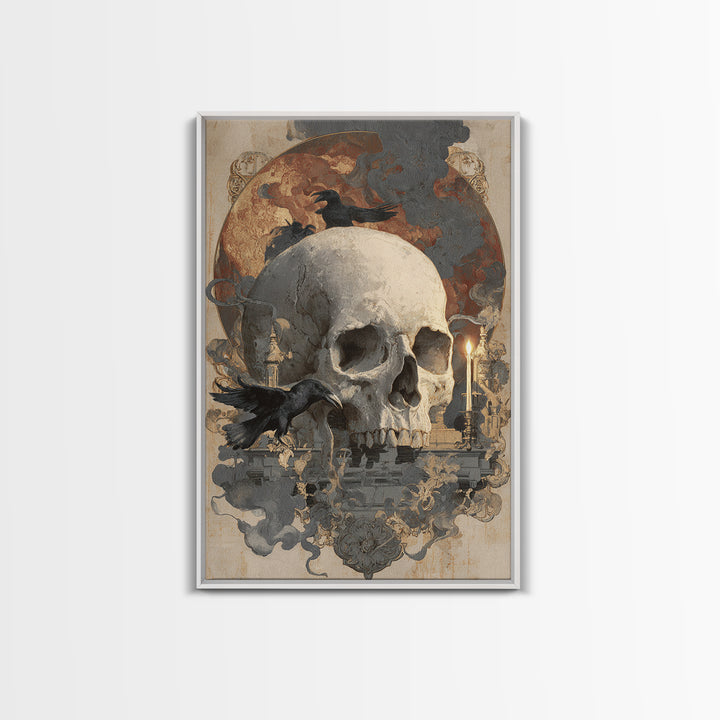 The Talking Skull, Decadent Gothic Art, Vertical Wall Art, Macabre Wall Art, Canvas Print, Halloween Wall Art, Seasonal Home Decor