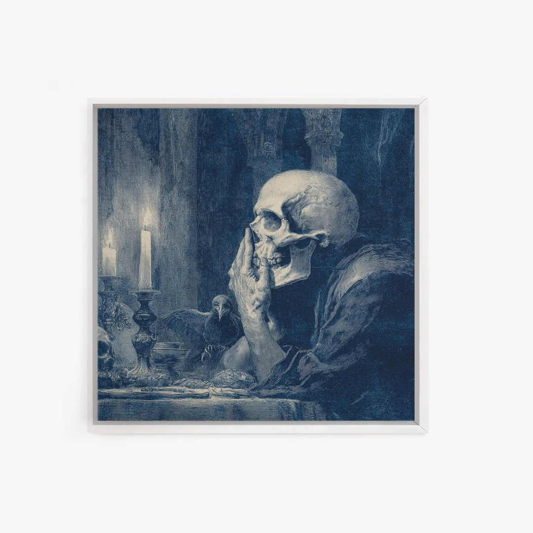 The Talking Skull, Dark Symbolist Art, Square Wall Art, Dark Halloween Decor, Framed Canvas Print, Halloween Wall Art