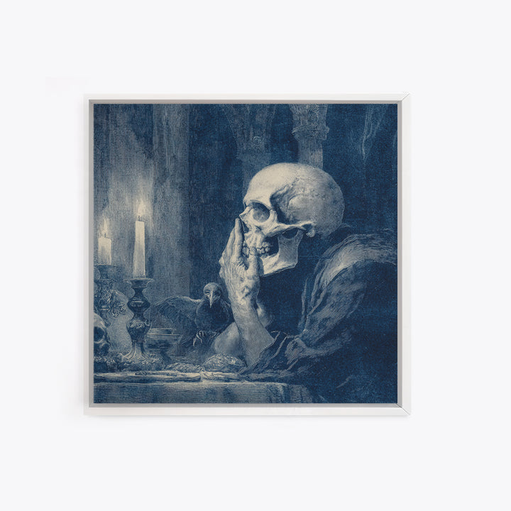 The Talking Skull, Dark Symbolist Art, Square Wall Art, Dark Halloween Decor, Framed Canvas Print, Halloween Wall Art