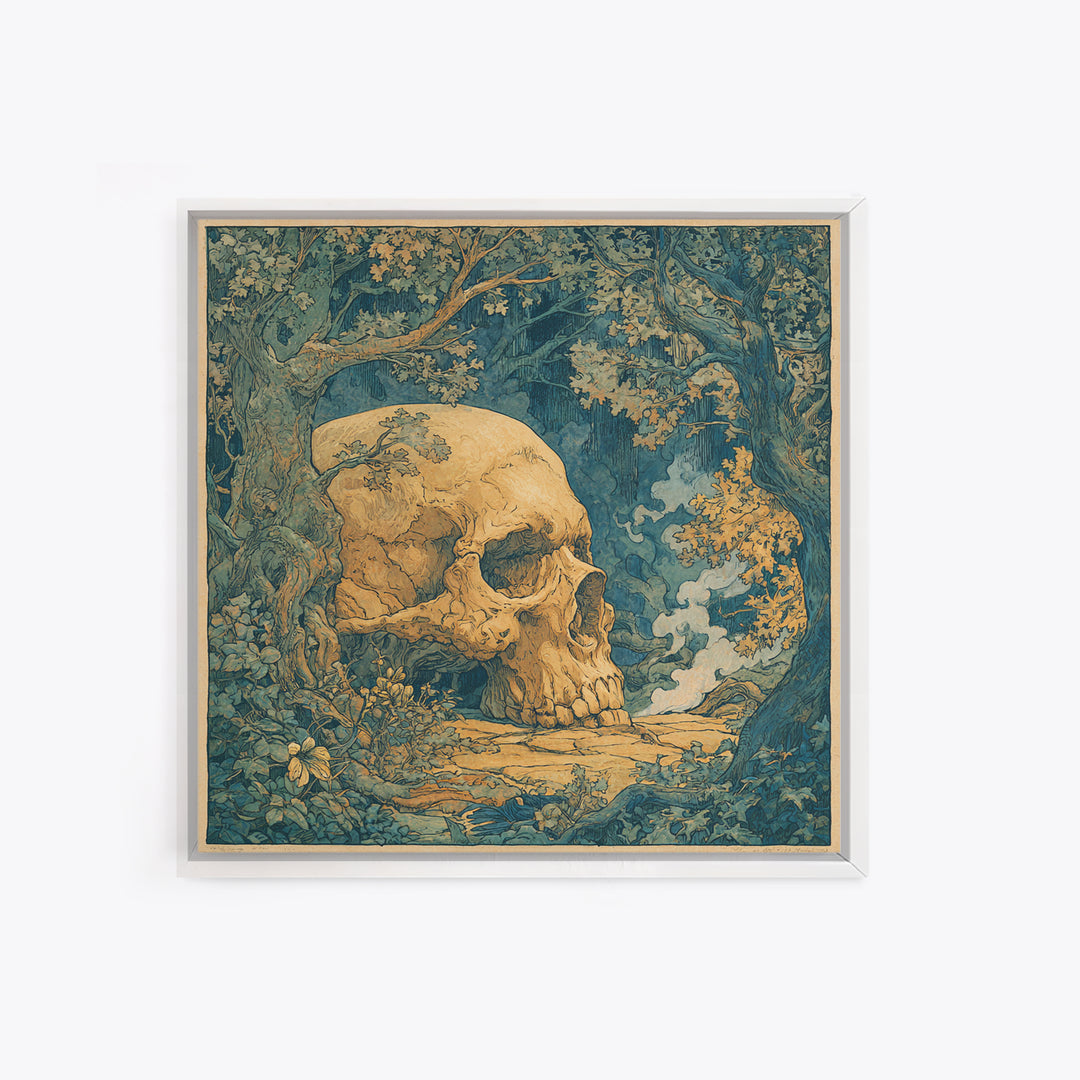 The Talking Skull, Gothic Storybook Art, Square Wall Art, Gothic Horror Wall Art, Framed Canvas Print, Halloween Wall Art