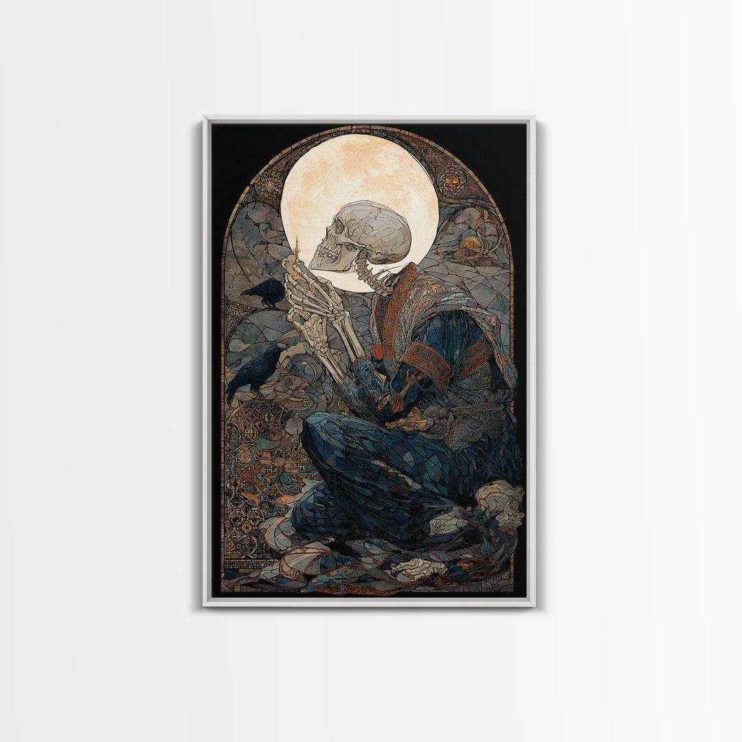The Talking Skull, Stained Glass Gothic Art, Vertical Wall Art, Dark Halloween Decor, Canvas Print, Halloween Wall Art, Statement Wall Art