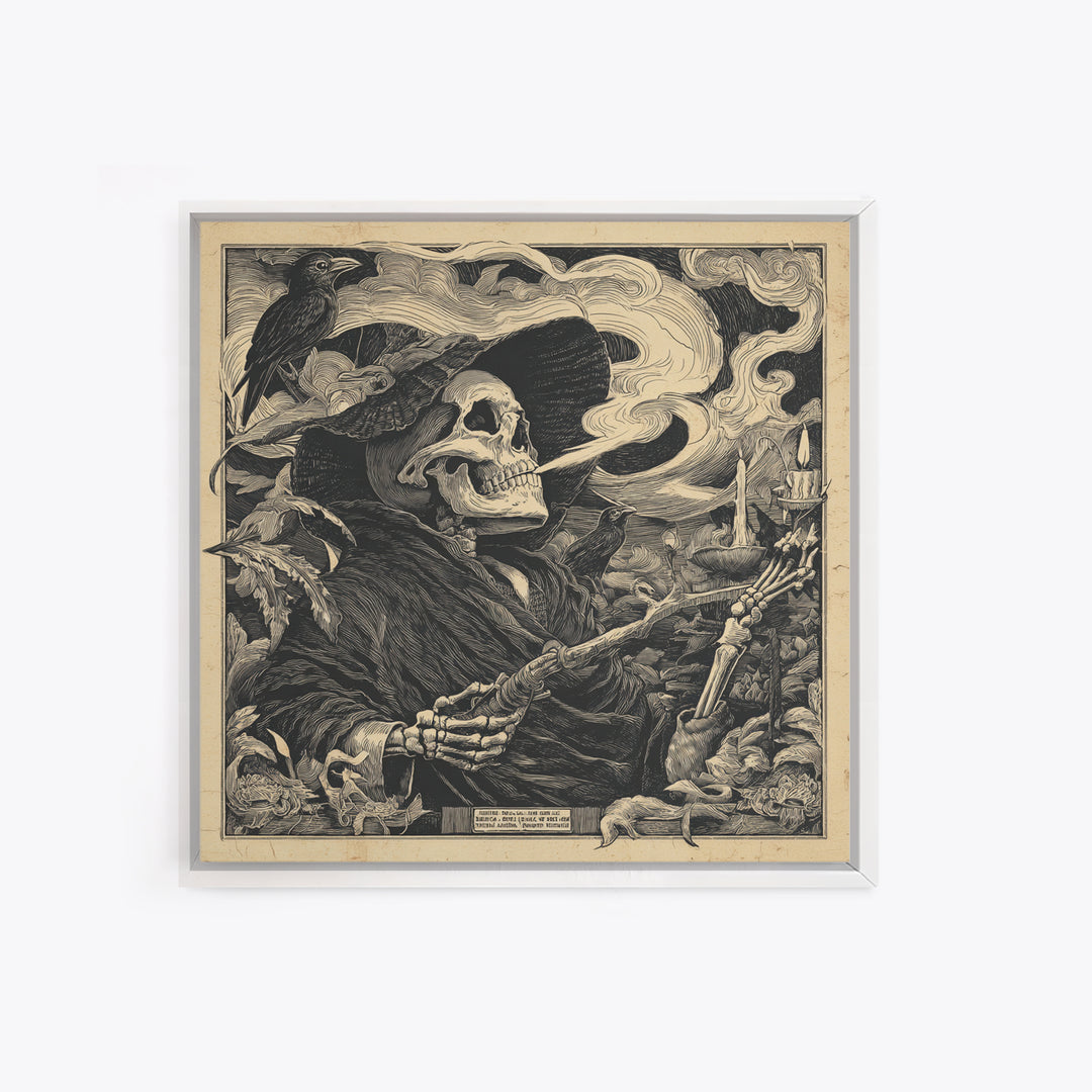 The Talking Skull, Macabre Folk Print Art, Square Wall Art, Gothic Horror Wall Art, Canvas Print, Halloween Wall Art