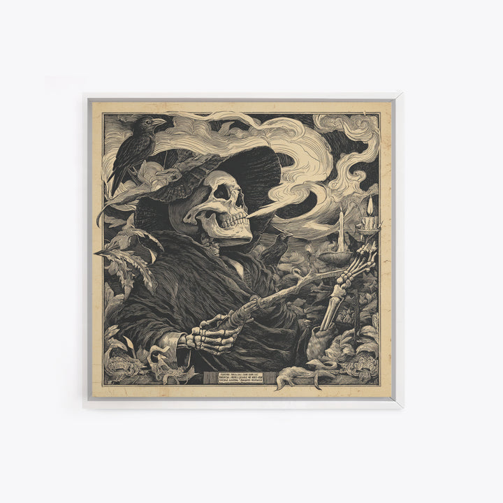 The Talking Skull, Macabre Folk Print Art, Square Wall Art, Gothic Horror Wall Art, Canvas Print, Halloween Wall Art