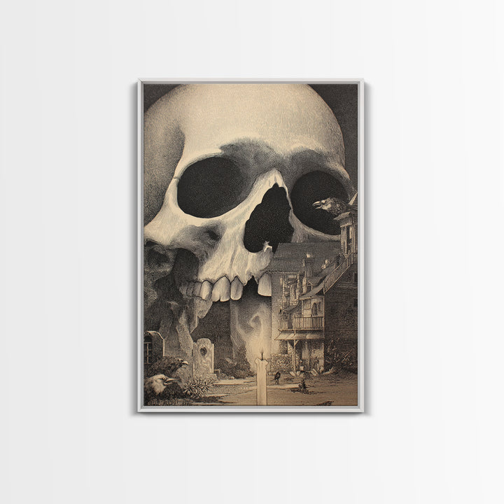 The Talking Skull, Victorian Macabre Art, Vertical Wall Art, Dark Fantasy Wall Art, Framed Canvas Print, Halloween Wall Art