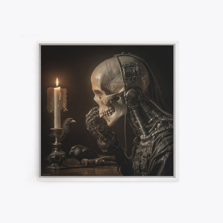The Talking Skull, Biomechanical Horror Art, Square Wall Art, Macabre Wall Art, Framed Canvas Print, Halloween Wall Art, Statement Wall Art
