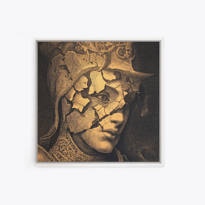 The Cracked Porcelain Mask, Renaissance Engraving Art, Square Wall Art, Dark Halloween Decor, Canvas Print, Halloween Wall Art