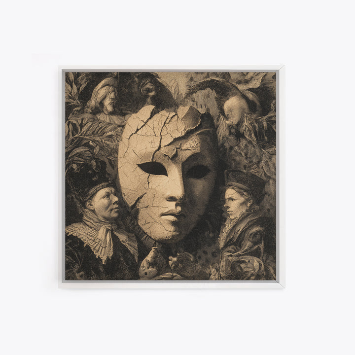 The Cracked Porcelain Mask, Danse Macabre Art, Square Wall Art, Gothic Horror Wall Art, Canvas Print, Halloween Wall Art