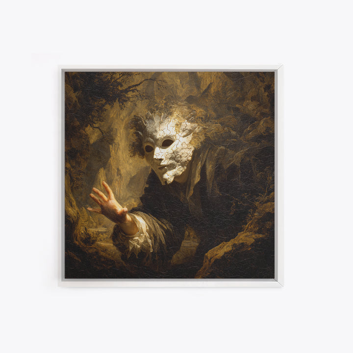 The Cracked Porcelain Mask, Baroque Witchcraft Art, Square Wall Art, Macabre Wall Art, Canvas Print, Halloween Wall Art, Halloween Decor