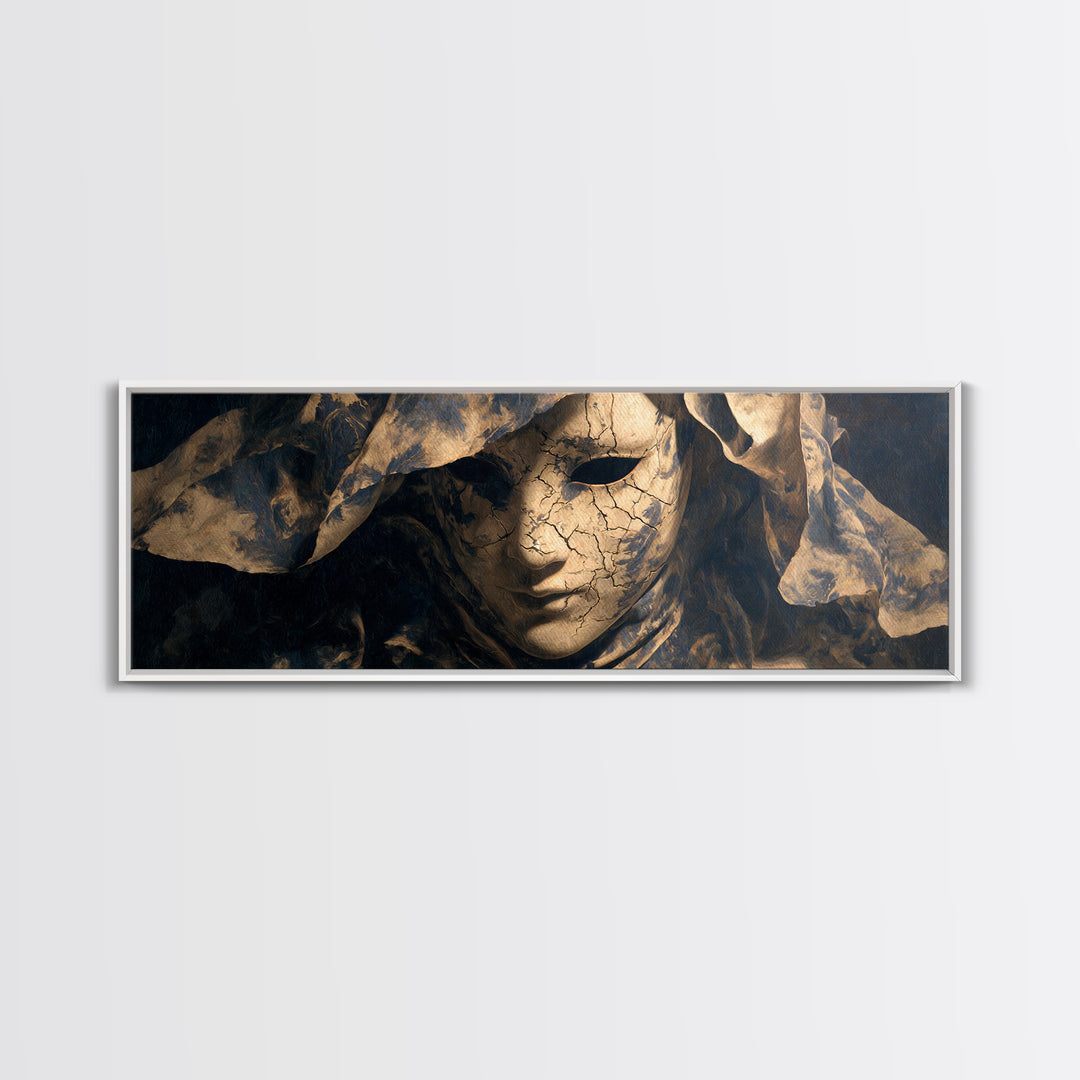 The Cracked Porcelain Mask, Dark Romantic Horror Art, Extra Wide Wall Art, Macabre Wall Art, Framed Canvas Print, Halloween Wall Art