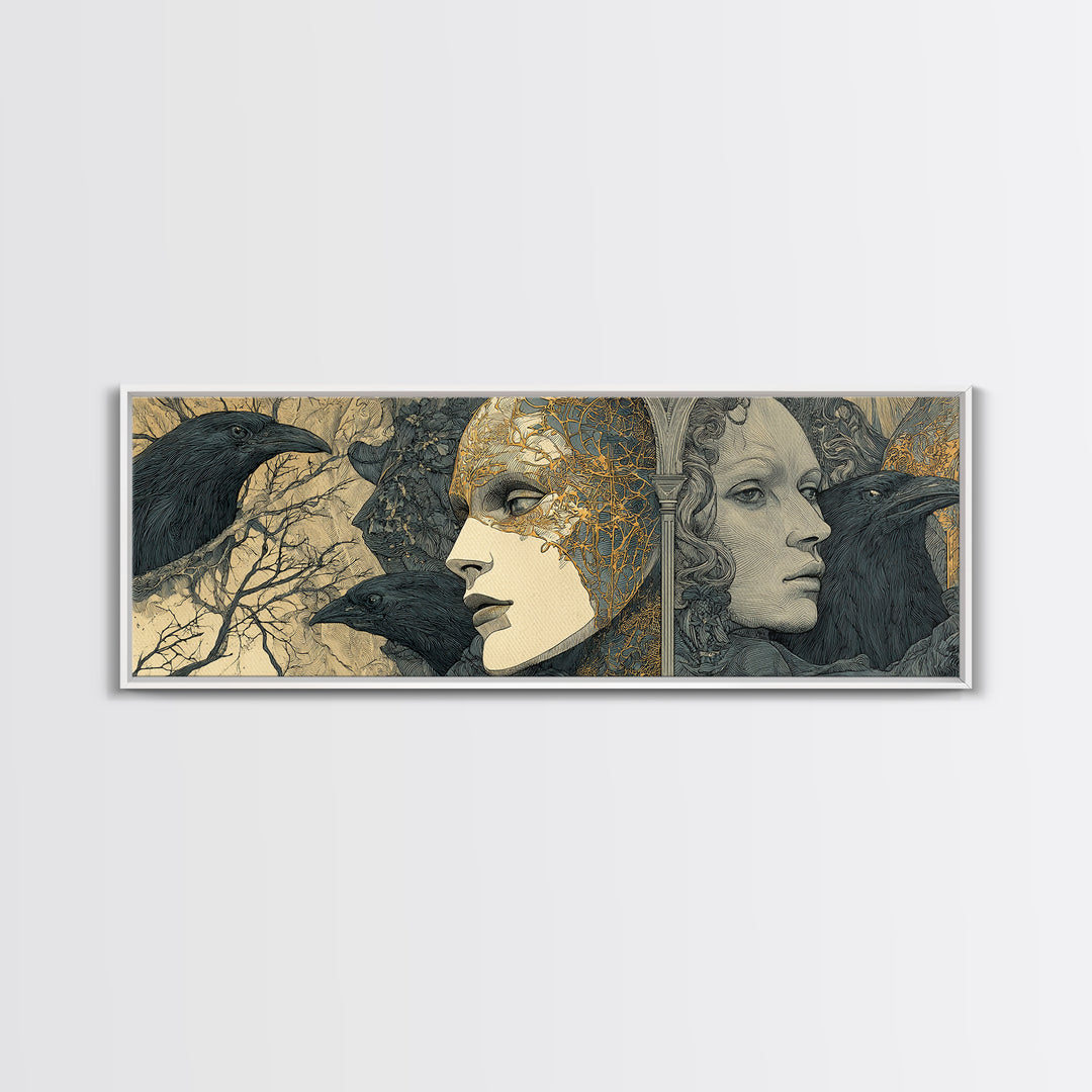 The Cracked Porcelain Mask, Symbolist Death Art, Extra Wide Wall Art, Gothic Horror Wall Art, Framed Canvas Print, Gothic Home Decor