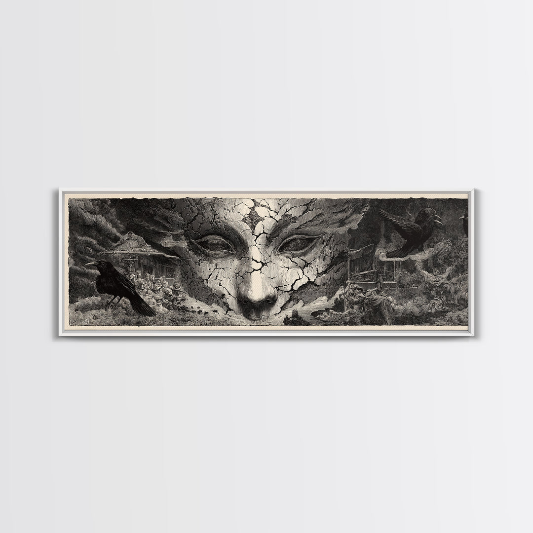 The Cracked Porcelain Mask, Expressionist Nightmare Art, Extra Wide Wall Art, Gothic Horror Wall Art, Framed Canvas Print