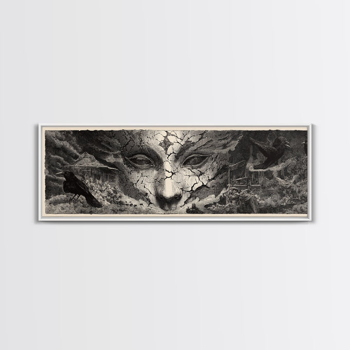 The Cracked Porcelain Mask, Expressionist Nightmare Art, Extra Wide Wall Art, Gothic Horror Wall Art, Framed Canvas Print