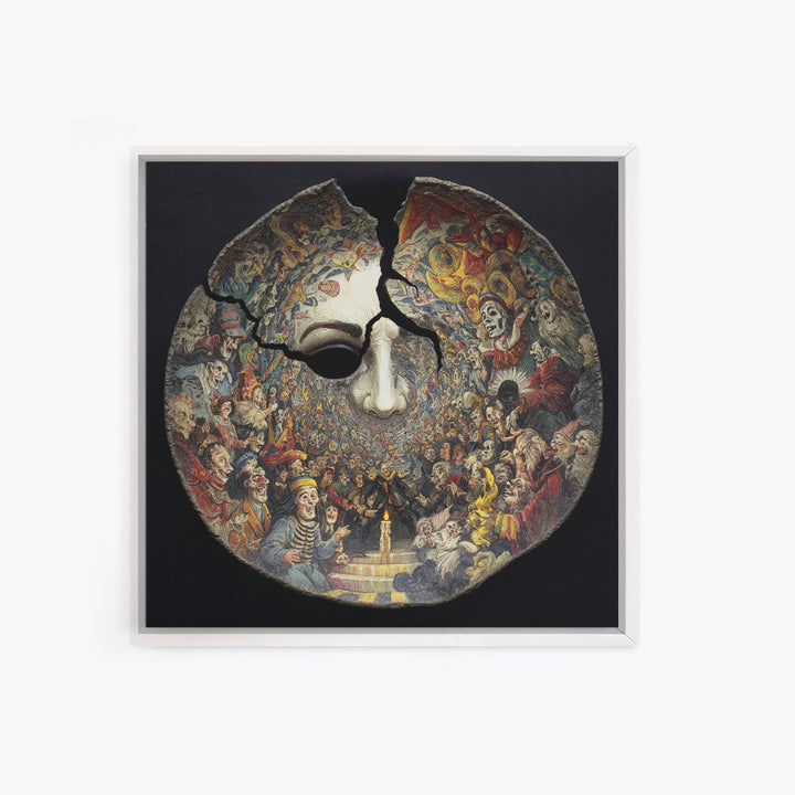 The Cracked Porcelain Mask, Grotesque Carnival Art, Square Wall Art, Dark Fantasy Wall Art, Canvas Print, Halloween Wall Art