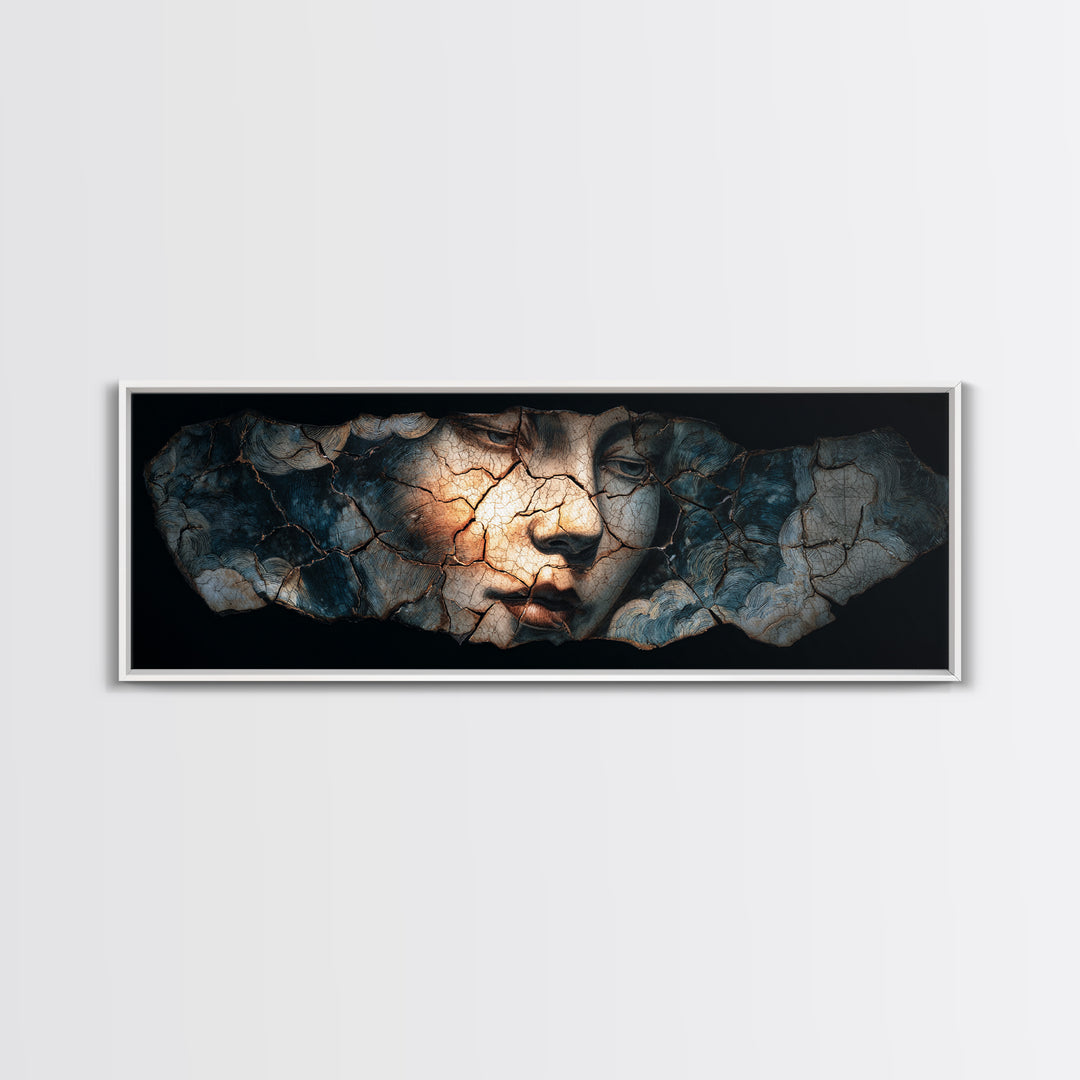 The Cracked Porcelain Mask, Expressionist Gothic Art, Extra Wide Wall Art, Gothic Horror Wall Art, Canvas Print, Halloween Wall Art