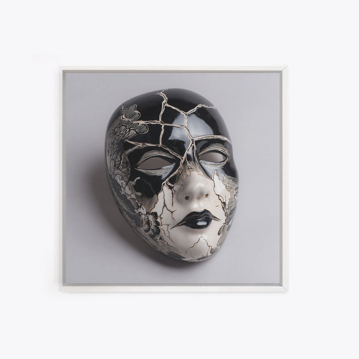The Cracked Porcelain Mask, Macabre Folk Print Art, Square Wall Art, Gothic Horror Wall Art, Framed Canvas Print