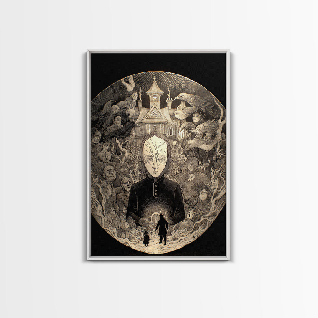 The Cracked Porcelain Mask, Victorian Macabre Art, Vertical Wall Art, Dark Fantasy Wall Art, Framed Canvas Print, Halloween Wall Art