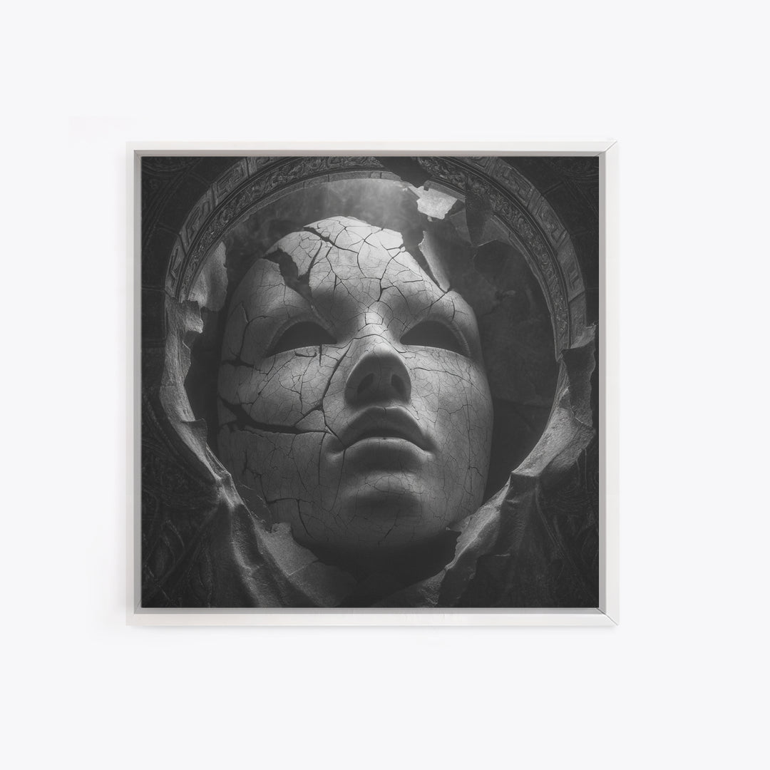 The Cracked Porcelain Mask, Biomechanical Horror Art, Square Wall Art, Dark Fantasy Wall Art, Canvas Print, Halloween Wall Art
