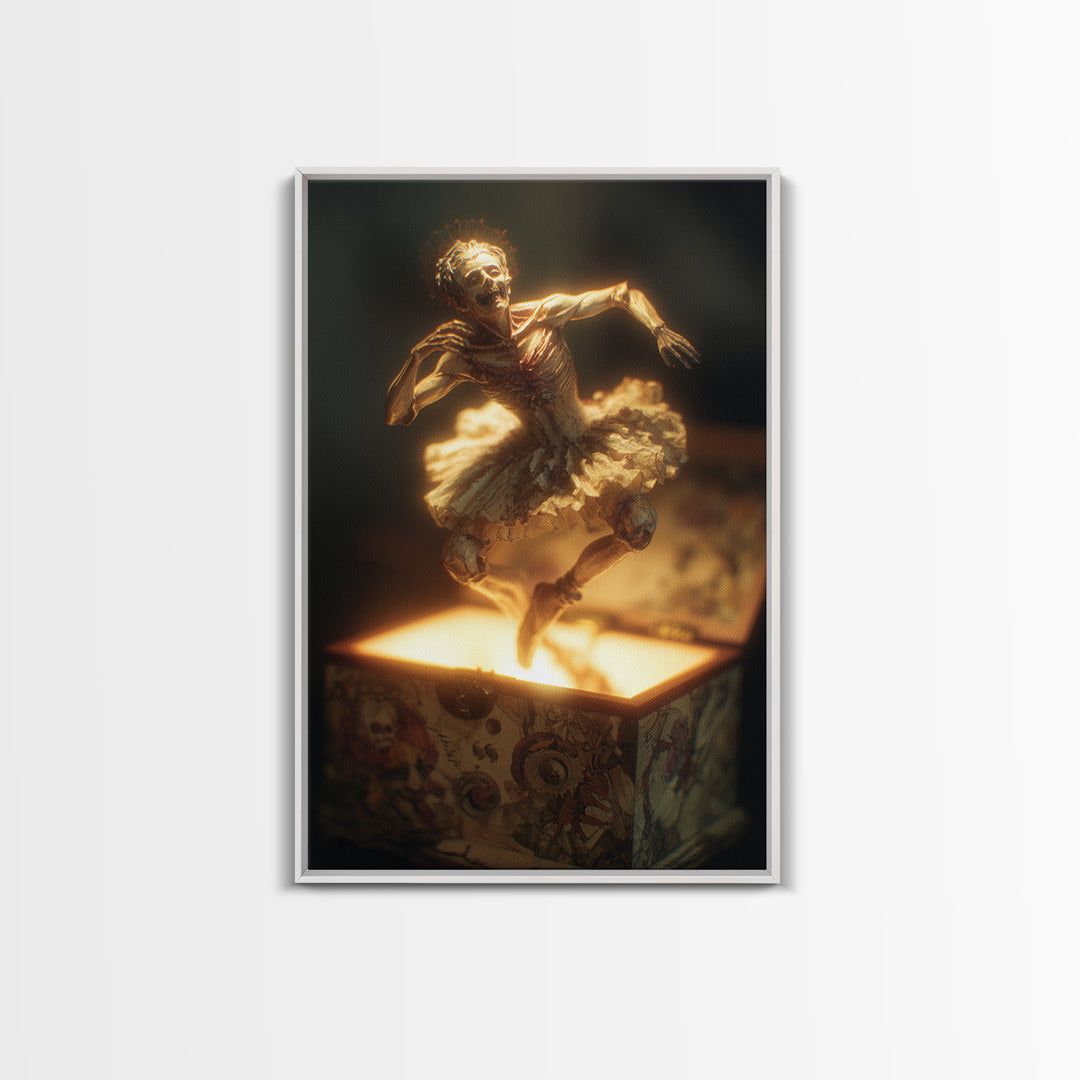 The Haunted Music Box, Dark Renaissance Art, Vertical Wall Art, Dark Fantasy Wall Art, Framed Canvas Print, Halloween Wall Art