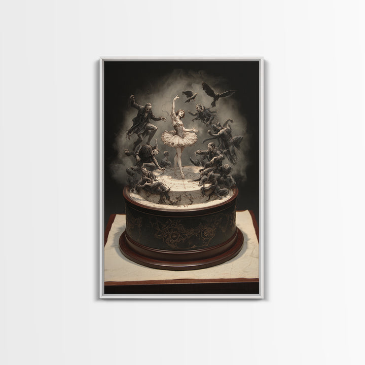 The Haunted Music Box, Gothic Nightmare Art, Vertical Wall Art, Dark Halloween Decor, Framed Canvas Print, Halloween Wall Art