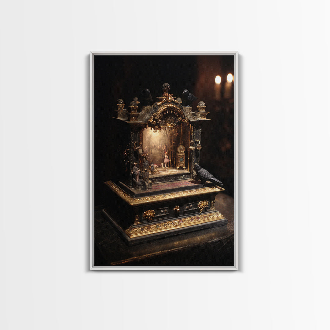The Haunted Music Box, Ornate Symbolist Art, Vertical Wall Art, Dark Halloween Decor, Canvas Print, Halloween Wall Art
